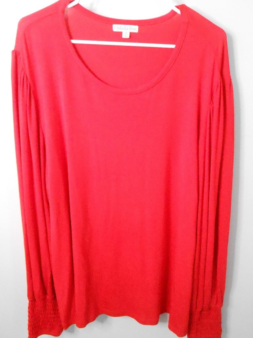 Ophelia Roe Women's Red Long Sleeve Round Neck Tunic Fancy Sleeves Plus Size-2X